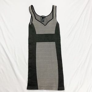 BEBE Dark & Light Gray horizontal stripes bodycon tank dress